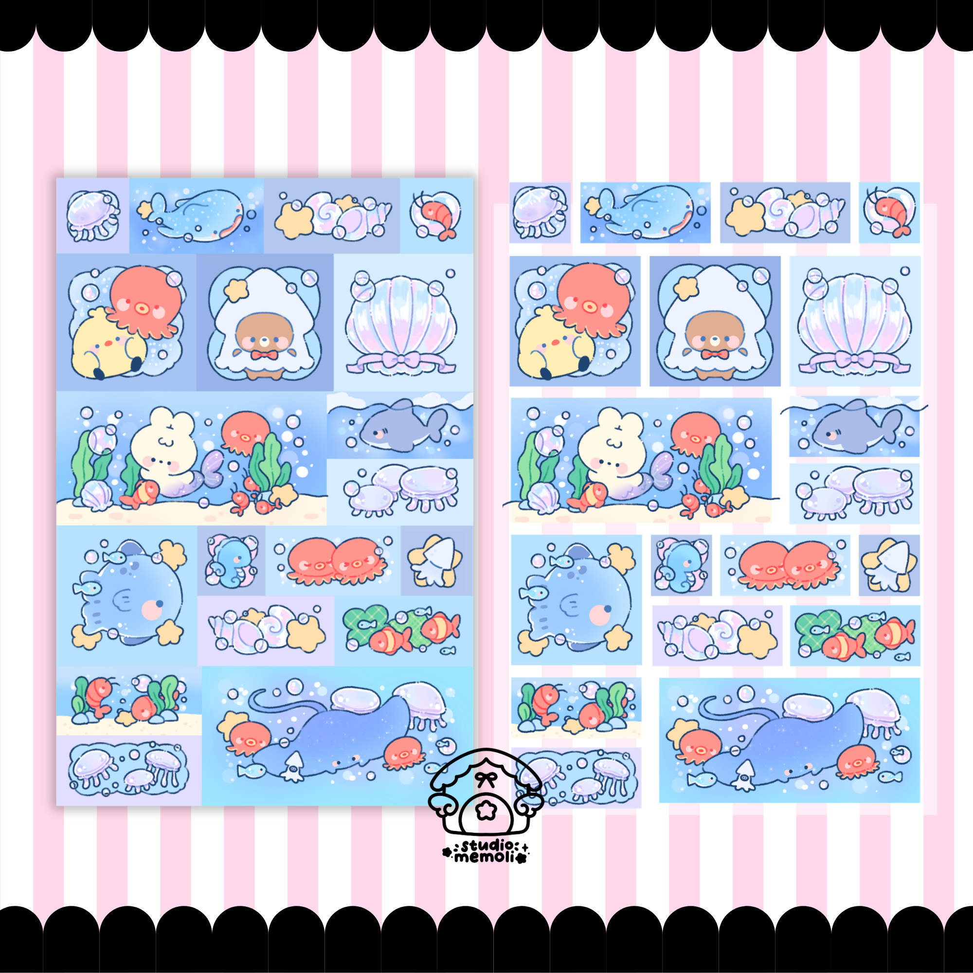 ocean friends square scenes sticker sheet