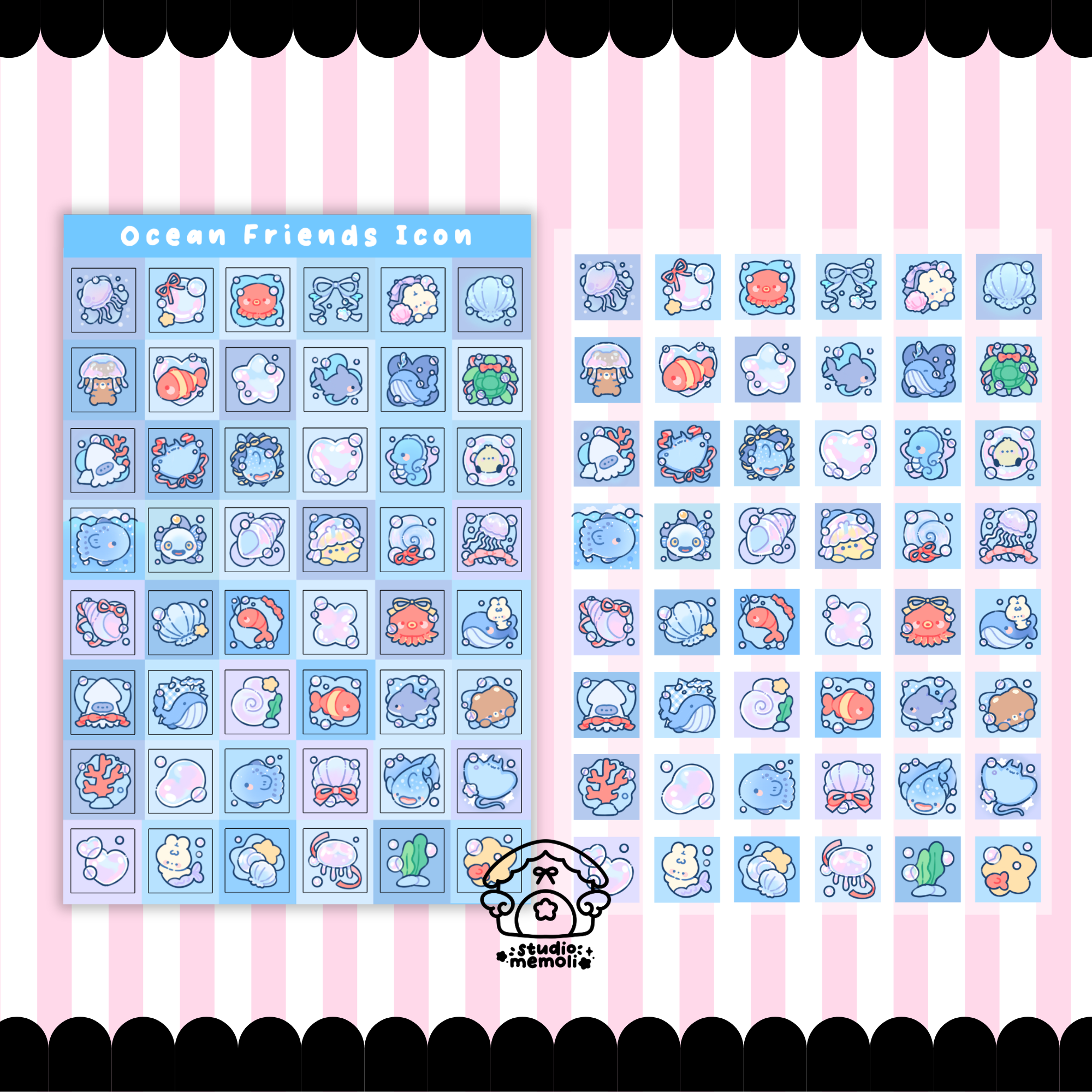 ocean friends mini icon sticker sheet