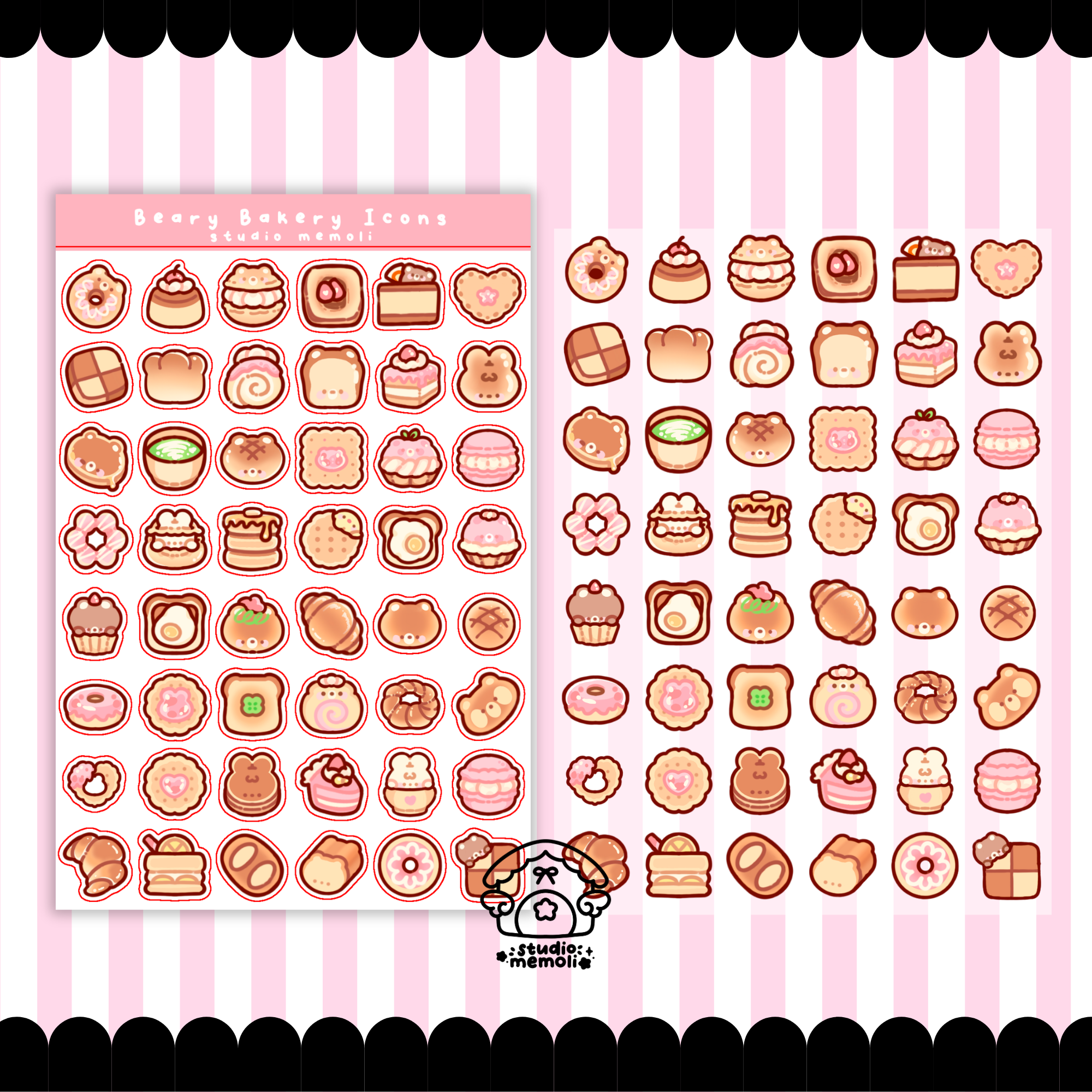 beary bakery mini icon sticker sheet