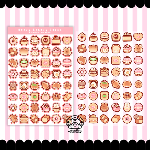 beary bakery mini icon sticker sheet
