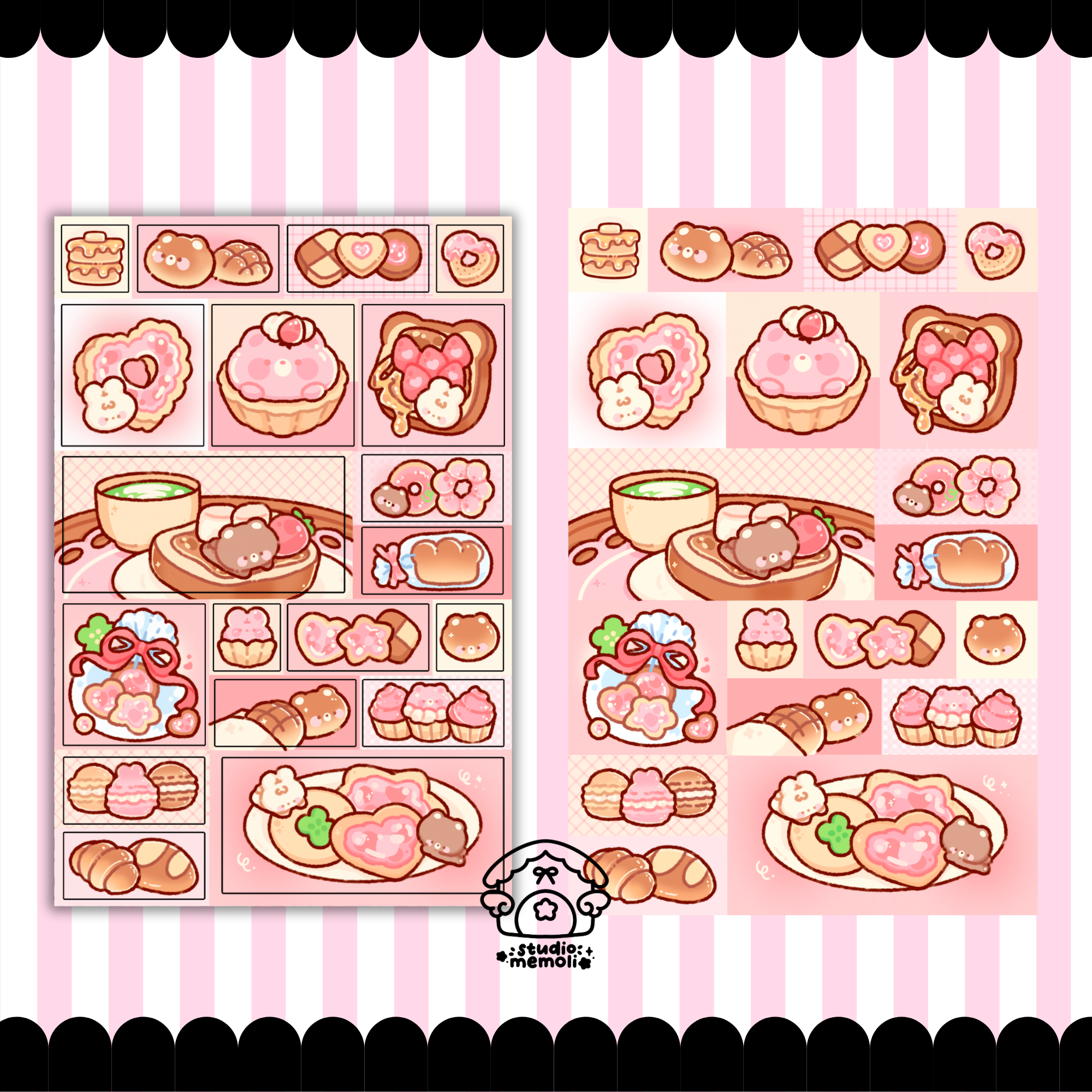 beary bakery square scene sticker sheet