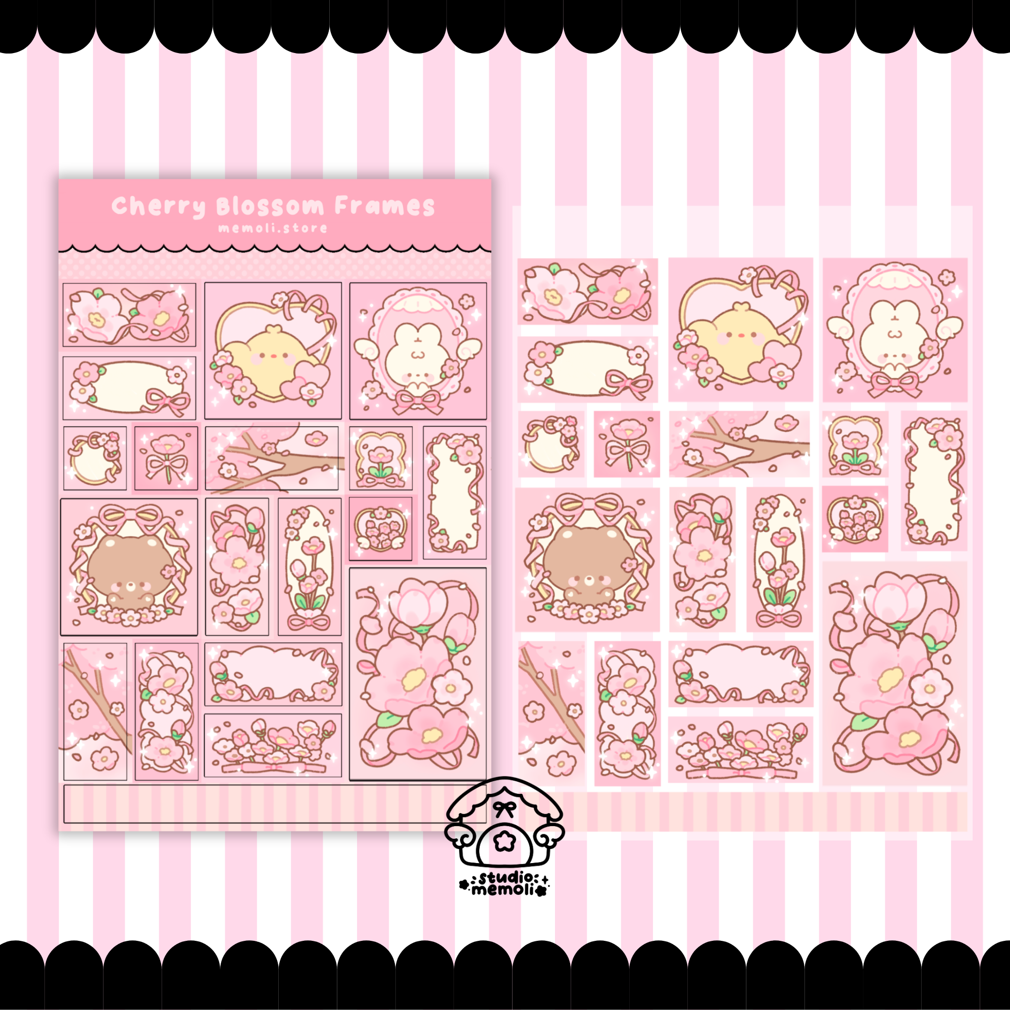 cherry blossom square scene sticker sheet