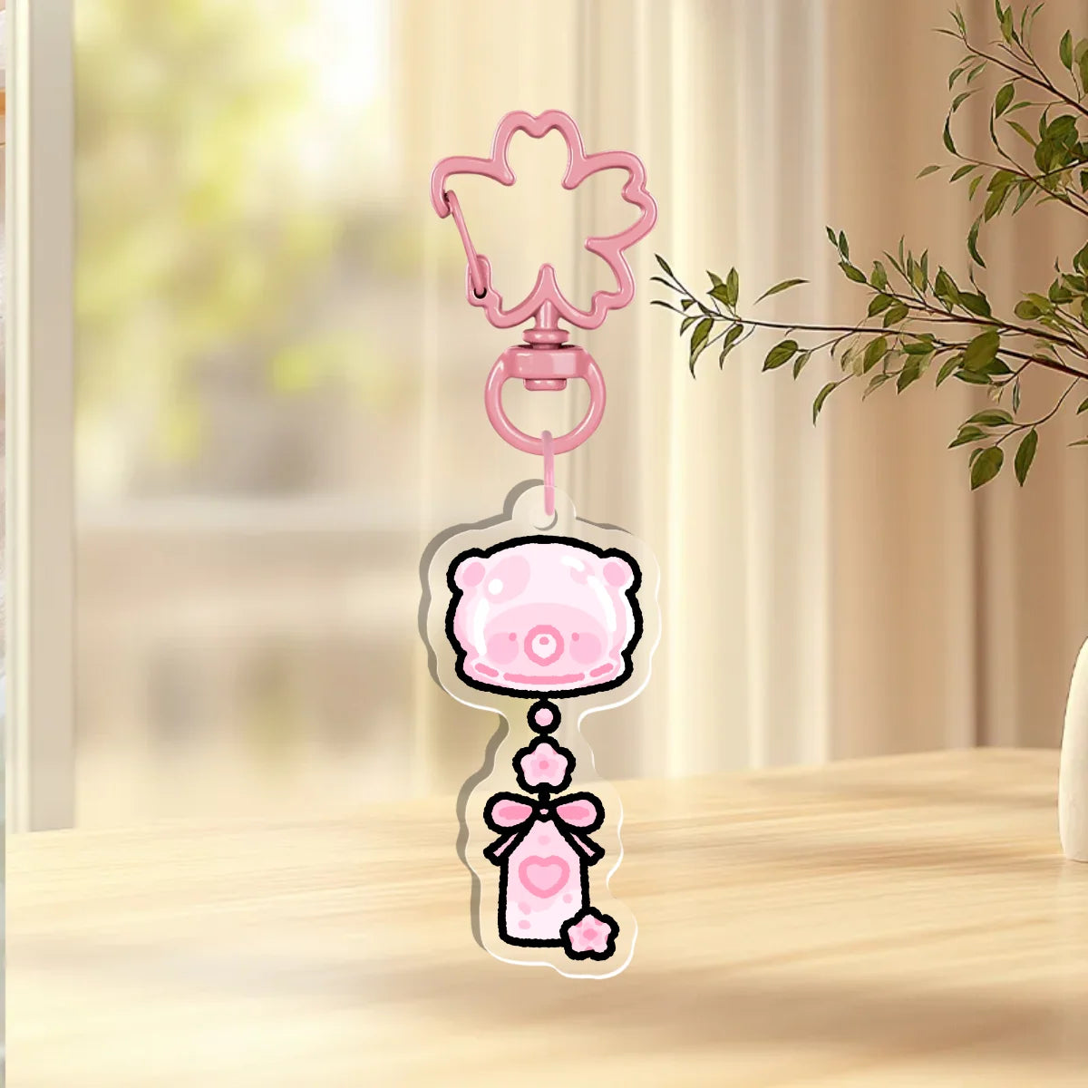 sakura bear wind chime charm