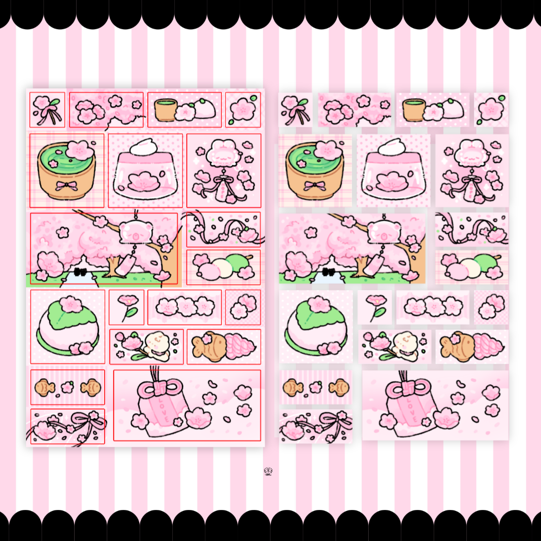 sakura picnic square scene sticker sheet