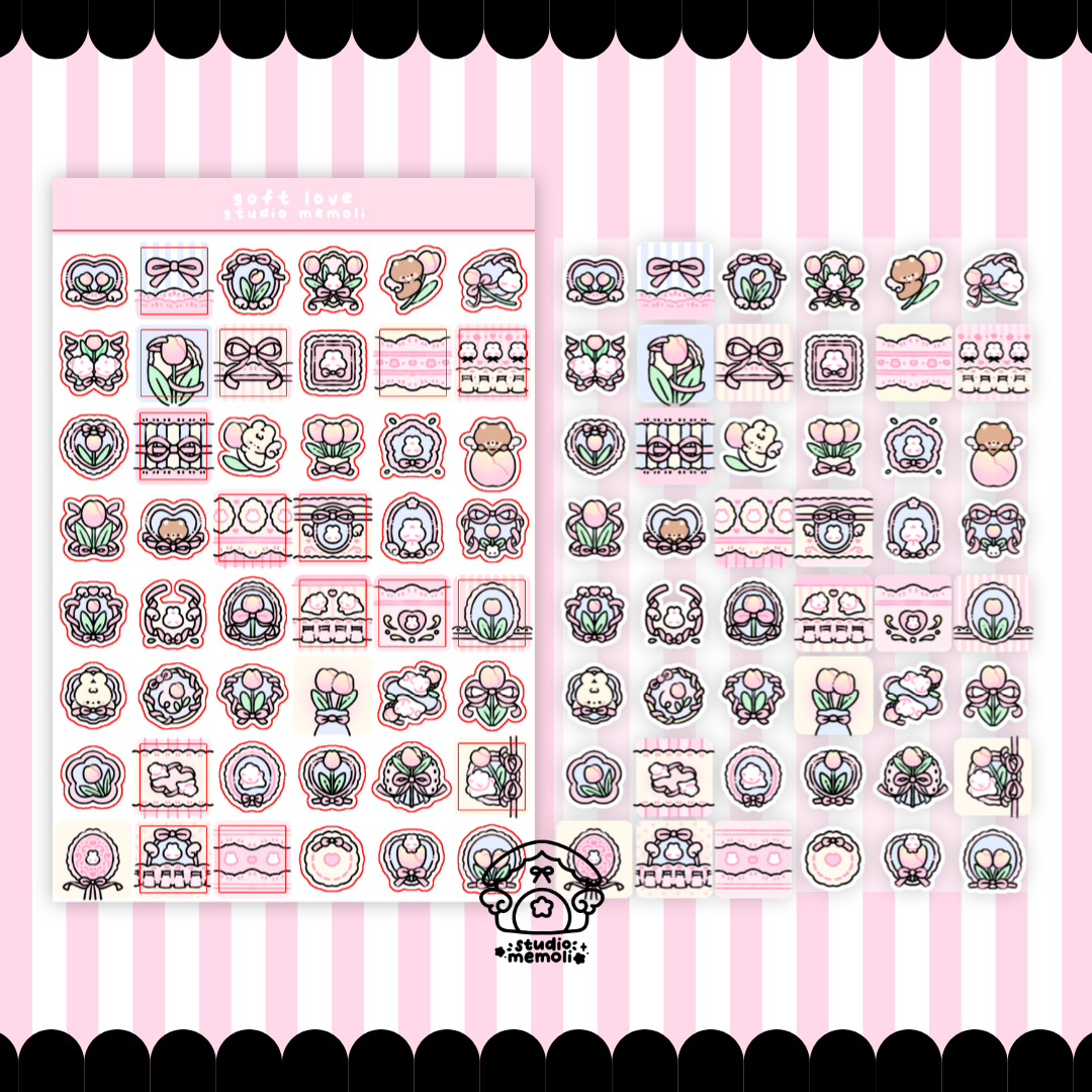Soft love mini icon sticker sheet