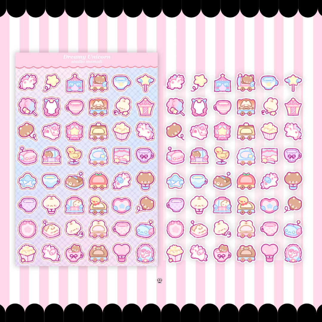 dreamy unicorn mini icon sticker sheet