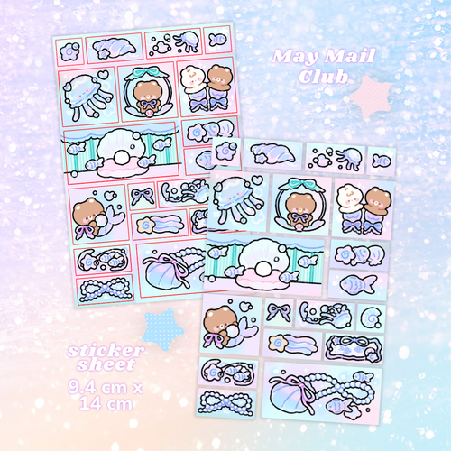 mermaid cove square scene sticker sheet