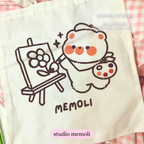 artist bear canvas tote bag