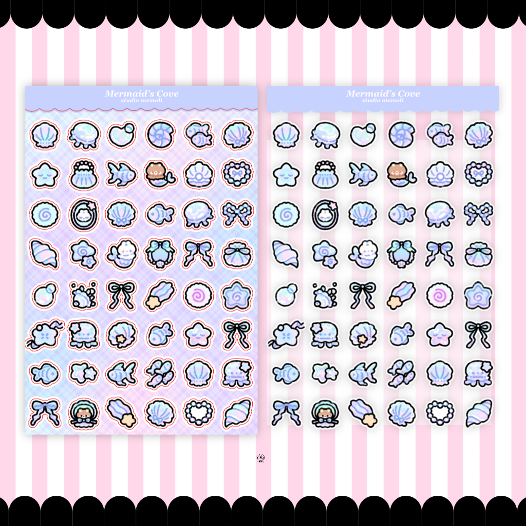 mermaid cove mini icon sticker sheet