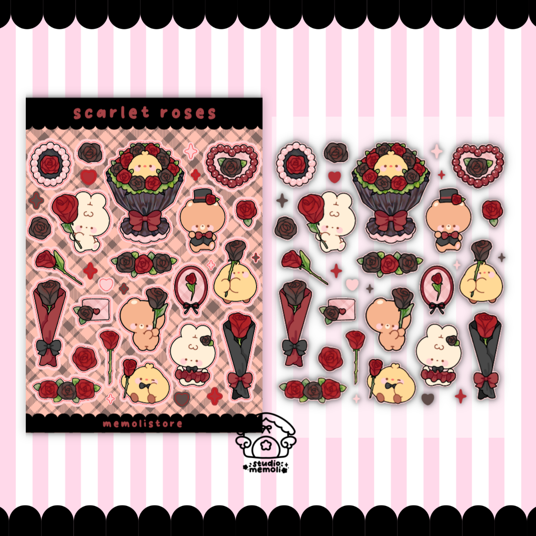 scarlet roses sticker sheet